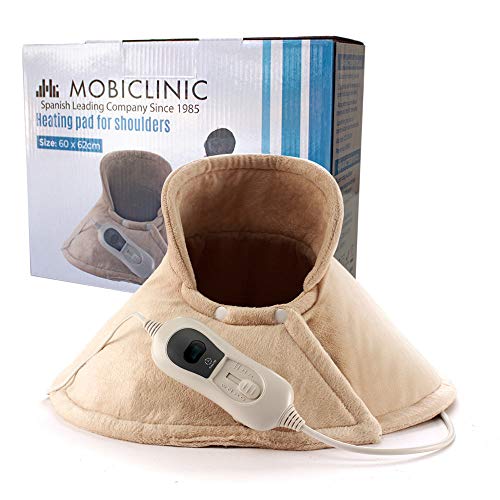 Mobiclinic, Almohadilla cervical, Eléctrica, 3 rangos de temperatura, Apagado automático, Marca Española, Protección por sobrecalentamiento, Lavable, Para cuello, Beige, 62x60