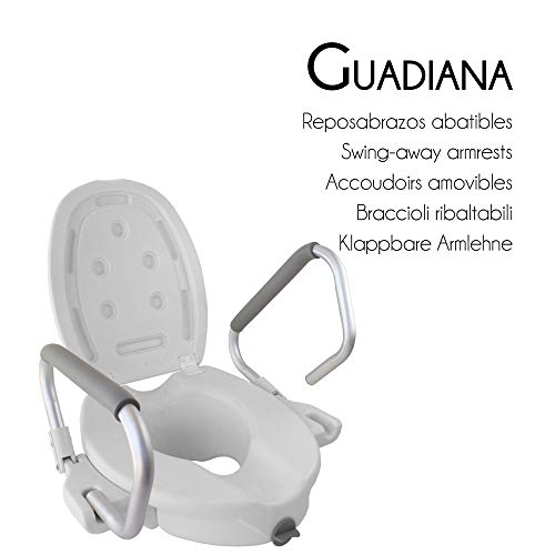 Mobiclinic, Elevador WC Guadiana, Con tapa, Ayuda de baño para ancianos y minusválidos, Reposabrazos abatibles, ergonómico, ligero, blanco