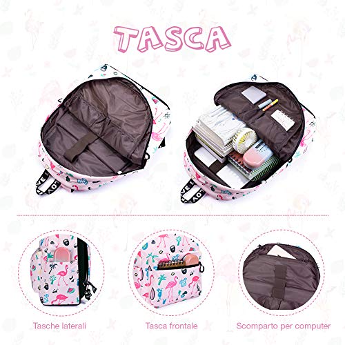 Mochila de los Niños de la Escuela Conjunto de 3 Piezas de Mochila Escolar para niña, Mochila de Viaje para niña Impermeable y Sin Decoloración (Flamenco)