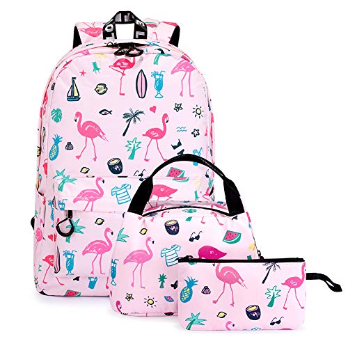 Mochila de los Niños de la Escuela Conjunto de 3 Piezas de Mochila Escolar para niña, Mochila de Viaje para niña Impermeable y Sin Decoloración (Flamenco)