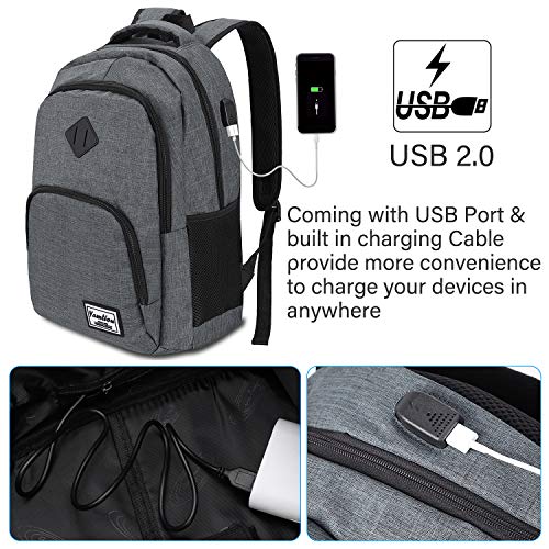 Mochila Hombre para Portátil Mochilas Escolares Juveniles con Puerto USB Resistente al Agua (17.3 Pulgadas, B6-Gris Oscuro)