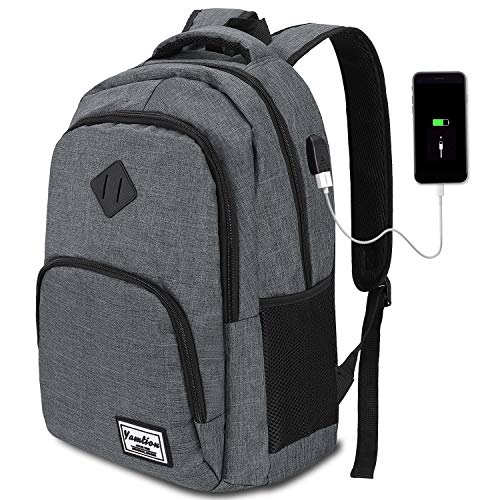 Mochila Hombre para Portátil Mochilas Escolares Juveniles con Puerto USB Resistente al Agua (17.3 Pulgadas, B6-Gris Oscuro)