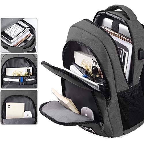 Mochila Hombre para Portátil Mochilas Escolares Juveniles con Puerto USB Resistente al Agua (17.3 Pulgadas, B6-Gris Oscuro)