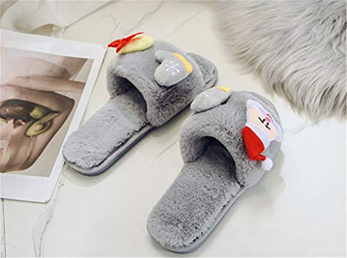 Moda Casual cálida Caricatura Papá Noel Antideslizante señoras casa Zapatillas de Felpa (Gray, Numeric_40)