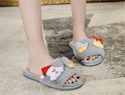 Moda Casual cálida Caricatura Papá Noel Antideslizante señoras casa Zapatillas de Felpa (Gray, Numeric_40)