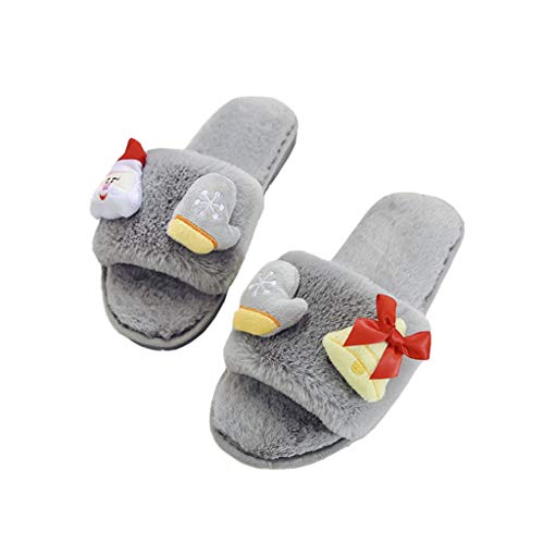 Moda Casual cálida Caricatura Papá Noel Antideslizante señoras casa Zapatillas de Felpa (Gray, Numeric_40)