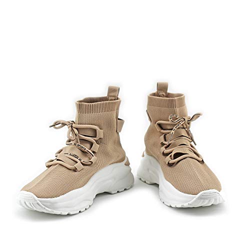 Modelisa - Zapatillas con Plataforma Estilo Calcetin con Cordón para Mujer (Beige, Numeric_39)