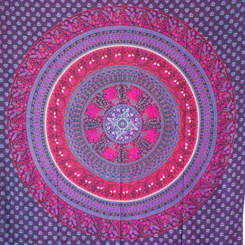 MOMOMUS Tapiz Mandala Étnico - 100% Algodón, Grande, Multiuso - Pareo/Toalla de Playa Gigante - Cubre Sofá/Cama - Telas para Decoración de Pared - 210x230 cm, Violeta