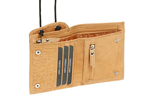 Monedero colgado del Cuello Monedero Colgante Cuello para señores y señoras LEAS, Piel auténtica, Beige - ''LEAS Travel-Line''