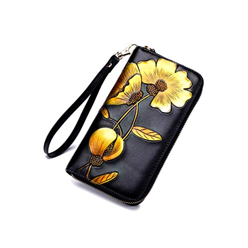 Monederos Carteras para Mujeres Billetera Grande Piel Genuina Regalos Originales Moderna Chica Señora para Teléfono Movil Tarjetero De Cuero Delgada (Amarillo)