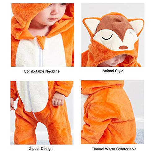 Mono Bebés, Mameluco de bebé con Capucha Franela Monos Estilo Animal Trajes Recién Nacido Unisex Primavera Otoño Invierno Trajes para bebés de 2 a 24 Meses (19-24 Meses, Zorro)