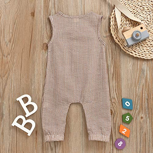 Mono ReciéN Nacido con Botones Mameluco A Rayas con Estampado TartáN Traje De Bebé Sin Mangas De Primavera Verano Mezcla De AlgodóN Petos Una Pieza De Ropa Ropa Casual para NiñOs(marrón,6-12 Meses)