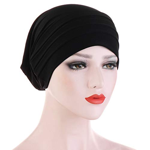 MoreChioce Sombrero de Quimioterapia de Verano,Mujer Sombrero de Noche,Turbante Arabe para la Cabeza,Sombrero Hijab para Cáncer Quimioterapia Chemo Oncológico,Pérdida de Cabello,Negro