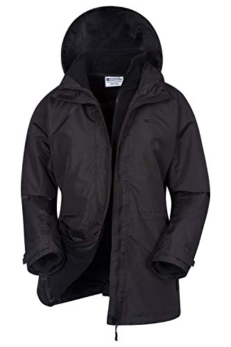 Mountain Warehouse Chaqueta Fell 3 en 1 para Mujer - Abrigo Impermeable, Chaquetas Ajustables con Capucha, Bolsillos con Cremallera, Capucha Plegable - para el Invierno Negro 46