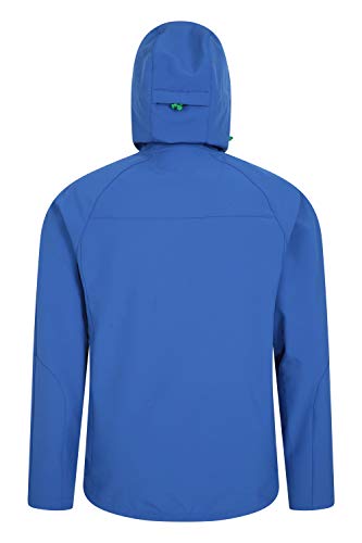 Mountain Warehouse Chaqueta Softshell Exodus para Hombre - Chaqueta Casual de diseño práctico, Impermeable, Dobladillo, Capucha y puños Ajustables Azul M