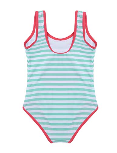 MSemis Bañador Flamenco Rayado para Niñas Bikinis Conjunto Traje de Baño una Pieza Ropa de Playa Turquesa y Blanco 6-7 Años