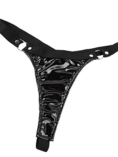 MSemis Bikini Push Up para Mujer Conjunto de Lencería Color Metálico Bikinis Brasileños Sexy Babydoll Traje de Baño Wetlook Traje Pole Dance Clubwear Negro Charol M