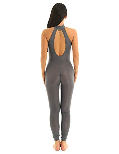 MSemis Maillot de Danza para Mujer Sexy Mono Body V Profundo Cuerpo Completo Jumpsuit Elástico Traje de Pole Dance Baile Moderno Nightclub Gris Large