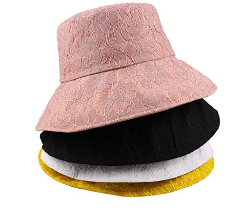 MSFX Sombrero De Pescador De Encaje De Flores,Sombrero De Sol Transpirable De Moda,Gorra De Lavabo De Viaje Al Aire Libre Plegable para Damas,Sombreros De Cubo Vintage De ala Corta-C