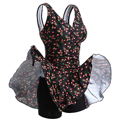 Mujer Bañador con Falda Traje de Baño de Una Pieza de Talla Grande Impresión Elegante Sexy Push Up Monokini Cereza x-Large 46-48 EU