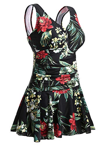 Mujer Bañador con Falda Traje de Baño de Una Pieza de Talla Grande Impresión Elegante Sexy Push Up Monokini Negro/Flor Large 42-44 EU