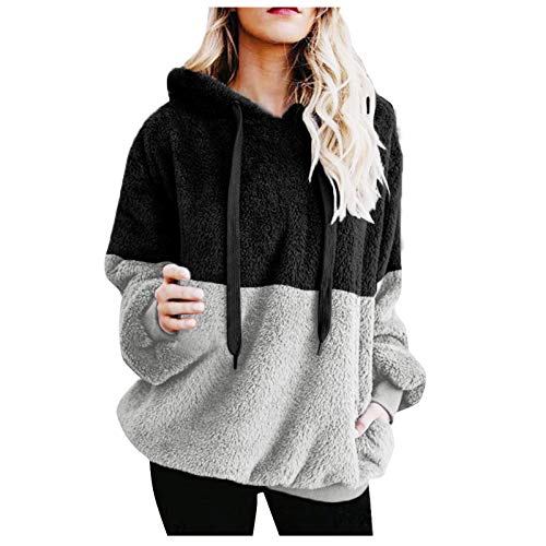 Mujer Caliente y Esponjoso Tops Chaqueta Suéter Abrigo Jersey Mujer Otoño-Invierno Talla Grande Hoodie Sudadera con Capucha riou (1-Negro, S)