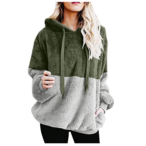 Mujer Caliente y Esponjoso Tops Chaqueta Suéter Abrigo Jersey Mujer Otoño-Invierno Talla Grande Hoodie Sudadera con Capucha riou (1-Verde, S)