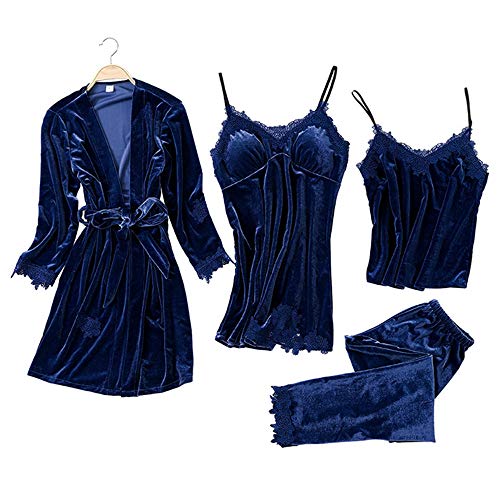 Mujer Camisones Conjunto de Pijama de Encaje Sexy Elegante Ropa de Interior Dormir Pijamas para Mujer Familias para Todas Las Estaciones Camisones (Azul Oscuro, L)