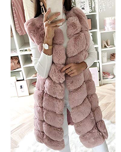 Mujer Chalecos Largos de Piel sintética Abrigo Largo y Delgado Grueso cálido Invierno Suave sin Mangas Chaquetas Parka Outwear Body Warmer Pink M