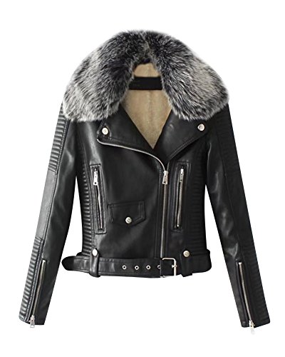 Mujer De Manga Larga Chaqueta De Cuero De La PU con Cremallera Chaqueta Moto Outcoats Black M