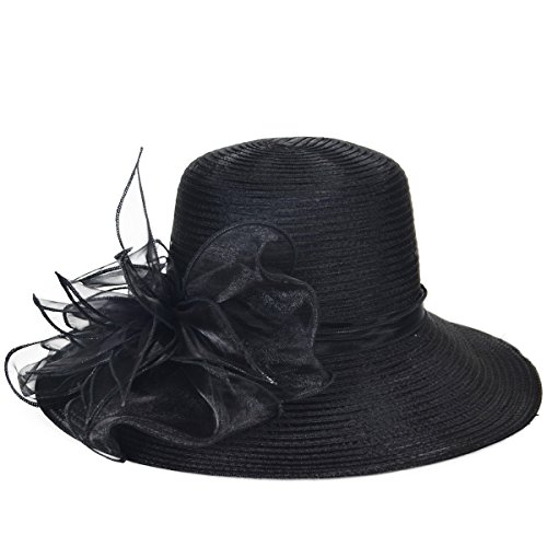 Mujer Derby Church Baptism Dress Tea Party Sombreros de Boda (Negro)