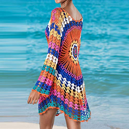 Mujer Ropa de Baño Suelto Vestido de Playa Borla Camisolas y Pareos Bikini Cover up Blusa Playera de Manga Larga Arco Iris Tejida a Mano Traje de baño Suelto de Bikini a Cielo Abierto riou