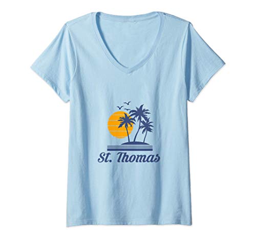 Mujer Saint St Thomas Caribbean Island Beach Country Gift Camiseta Cuello V