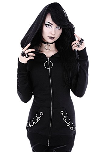 Mujer Sudaderas con Capucha Cremallera Manga Larga Punk Chaqueta Abrigo Top Black XXL