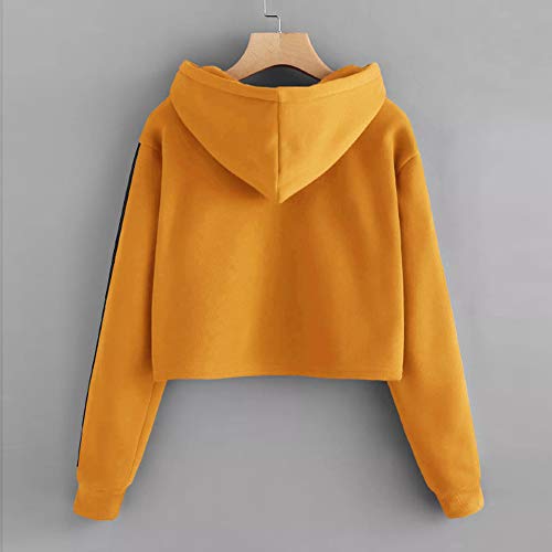 Mujer Sudaderas Cortas, K-Youth 2018 Rebajas Otoño Invierno Ropa Moda Rayas Sudaderas con Capucha Manga Larga Sudaderas Tumblr Mujer Blusa Tops(Amarillo, S)