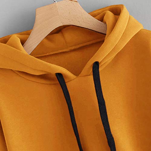 Mujer Sudaderas Cortas, K-Youth 2018 Rebajas Otoño Invierno Ropa Moda Rayas Sudaderas con Capucha Manga Larga Sudaderas Tumblr Mujer Blusa Tops(Amarillo, S)