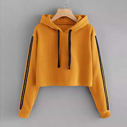 Mujer Sudaderas Cortas, K-Youth 2018 Rebajas Otoño Invierno Ropa Moda Rayas Sudaderas con Capucha Manga Larga Sudaderas Tumblr Mujer Blusa Tops(Amarillo, S)