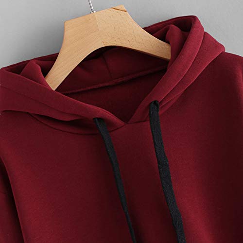 Mujer Sudaderas Cortas, K-Youth 2018 Rebajas Otoño Invierno Ropa Moda Rayas Sudaderas con Capucha Manga Larga Sudaderas Tumblr Mujer Blusa Tops(Vino Rojo, S)