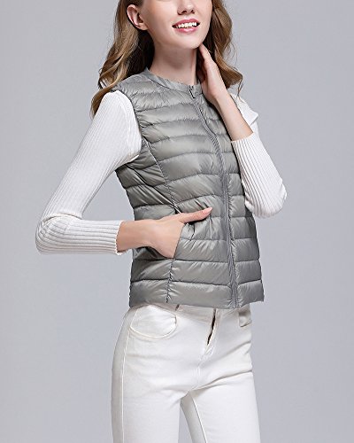 Mujer Ultra-Light Chaleco de Pluma Sin Cuello Plegable Down Chaquetas Gris M