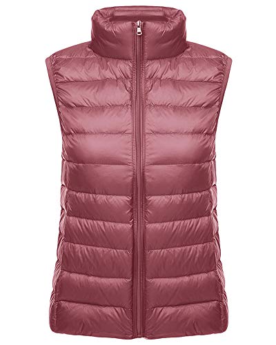 Mujer Ultraligero Chaleco Portátil de Plumón Cremallera Sin Mangas Ligero Plegable de Abrigo de Invierno Oscuro Caucho Pink 2XL