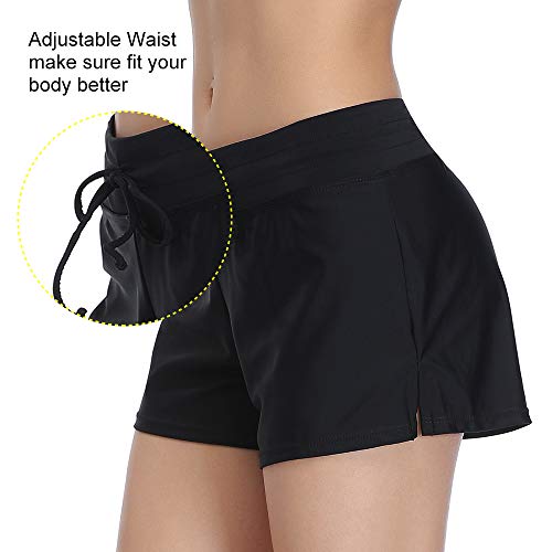 Mujeres Shorts de Deporte Sólido Pantalones Cortos de Deportivos para el Gimnasio Playa Al Aire Libre Verano Negro L