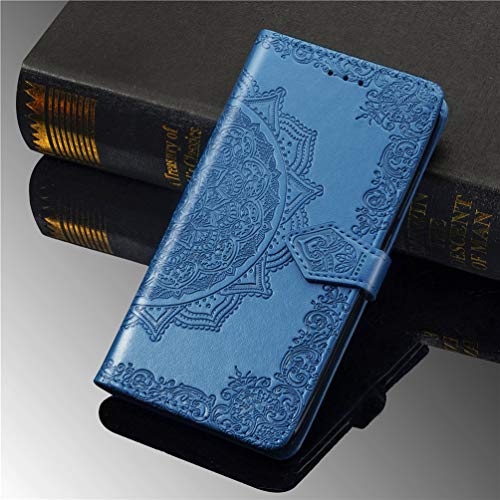 MUSESHOP Funda Xiaomi Redmi Note 7, Estuche de Cuero Estampado Mandala Libro de Cuero con Tapa y Cartera, Carcasa PU Leather con TPU Silicona Case Interna Suave - Azul