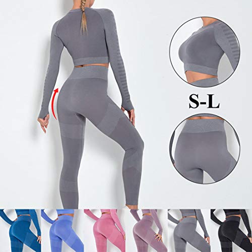 MUYOGRT Mujeres Tops Yoga Seamless Gradient Top de Manga Larga Pantalon Deportivo Leggings Sin Costuras Mujer Alta Cintura Elásticos Fitness para Gym Running Yoga(#1，S)