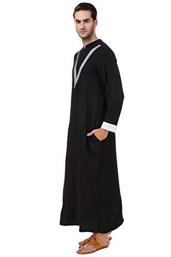 MyBatua Negro rayón galabiyya Bordado Ropa Formal de los Hombres GM-041 (S)