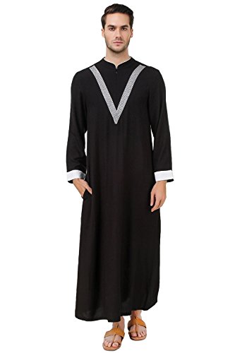 MyBatua Negro rayón galabiyya Bordado Ropa Formal de los Hombres GM-041 (S)