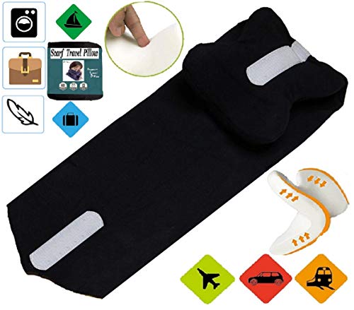 N3 ZELEK Almohada Viaje Almohada Cervical Cojin Viaje Soporte Espalda Almohada Avion Diseño Seguro Cómodo El Más NUEVO Almohada Espuma Ajustable Tamaño Cuello Bufanda Almohada de Viaje Funda Negro