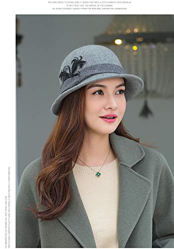 NAHUIYI Sombrero Primavera Bowler Hat Clásicos De Tendencia Femenina Sombreros De ala del Sombrero De Señora Madre De La Vendimia,Gris,56 58Cm