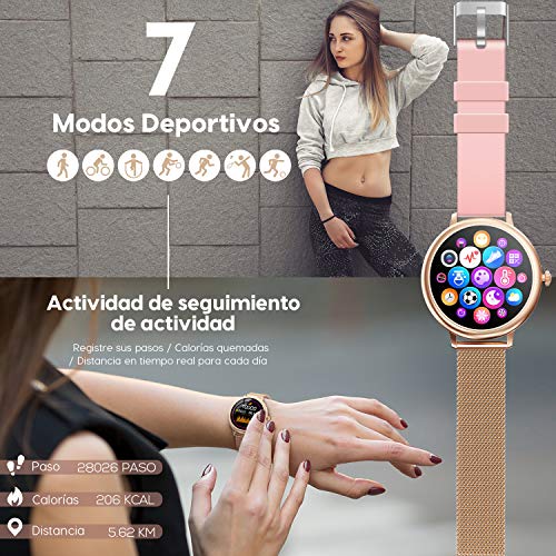 NAIXUES Smartwatch Mujer, Reloj Inteligente Impermeable 67, Monitor de Sueño y Caloría Pulsómetro, 7 Modos de Deportes, Notificaciones Inteligentes, Reloj Deportivo Mujer para Android iOS