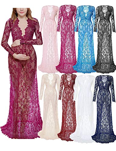 Naliha Maxi Vestidos para Mujeres Vestido De Maternidad De Encaje PuroMaxi Vestido De Fotografía Borgoña M