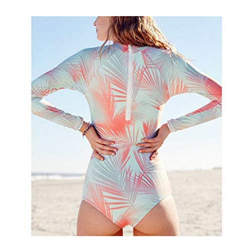 NALYP Traje de Surf Delgado Traje de baño para Mujer Traje de baño de Manga Larga Cremallera Una Pieza Traje de baño Protección UV Imprimir Bañador Protector Solar (Color : Orange, Size : XXL)